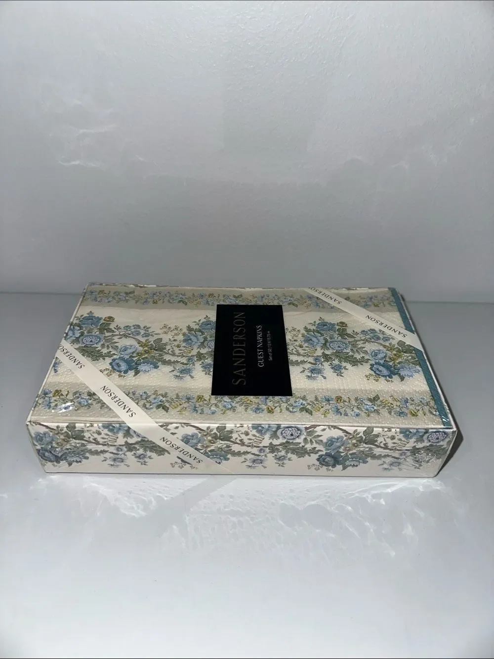 SANDERSON ivory blue green yellow floral vines 32 Guest Paper Napkins in a Box